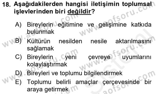 Uluslararası İletişim Dersi 2015 - 2016 Yılı (Vize) Ara Sınav Soruları 18. Soru