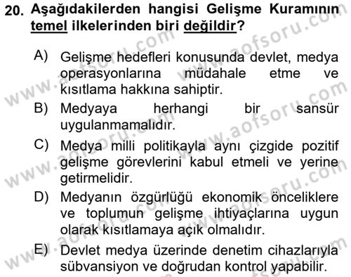 Uluslararası İletişim Dersi 2015 - 2016 Yılı (Vize) Ara Sınav Soruları 20. Soru
