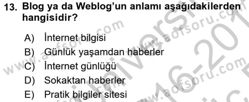 Uluslararası İletişim Dersi 2016 - 2017 Yılı 3 Ders Sınavı 13. Soru