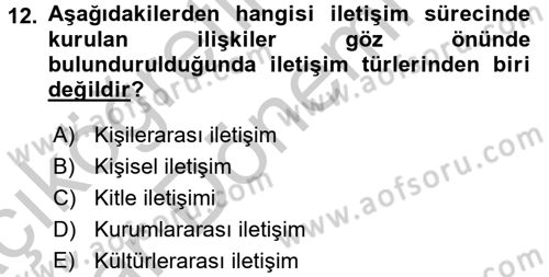 Uluslararası İletişim Dersi 2016 - 2017 Yılı (Vize) Ara Sınav Soruları 12. Soru