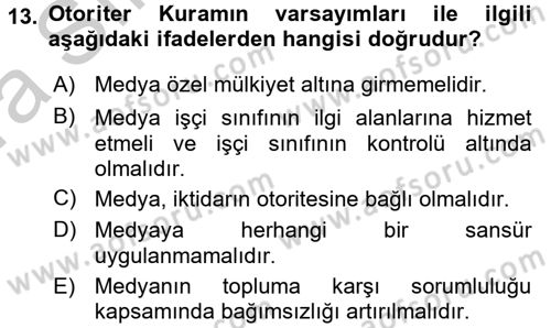 Uluslararası İletişim Dersi 2016 - 2017 Yılı (Vize) Ara Sınav Soruları 13. Soru