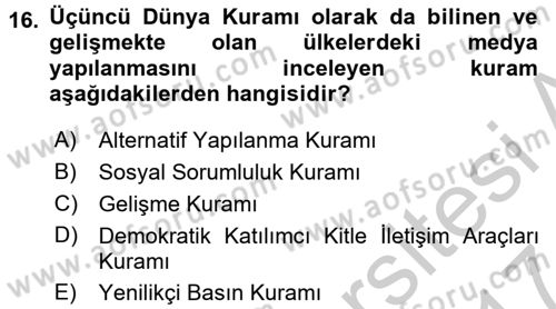 Uluslararası İletişim Dersi 2016 - 2017 Yılı (Vize) Ara Sınav Soruları 16. Soru