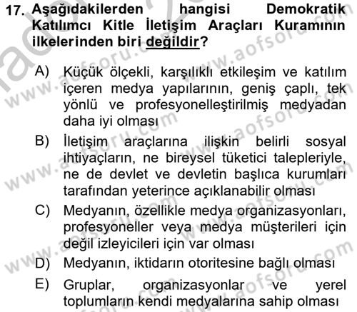 Uluslararası İletişim Dersi 2016 - 2017 Yılı (Vize) Ara Sınav Soruları 17. Soru