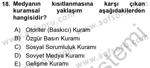 Uluslararası İletişim Dersi 2016 - 2017 Yılı (Vize) Ara Sınav Soruları 18. Soru