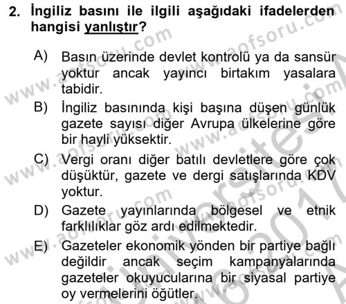 Uluslararası İletişim Dersi 2016 - 2017 Yılı (Vize) Ara Sınav Soruları 2. Soru