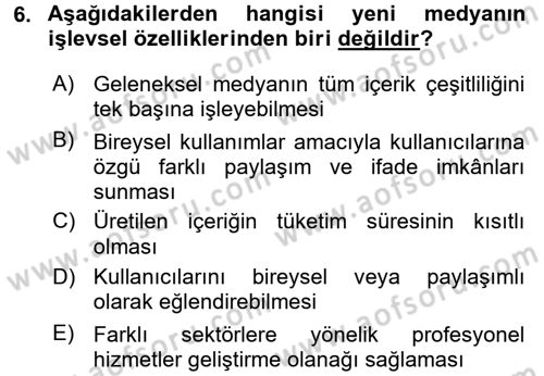 Uluslararası İletişim Dersi 2016 - 2017 Yılı (Vize) Ara Sınav Soruları 6. Soru