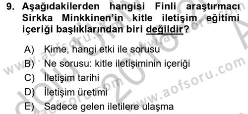 Uluslararası İletişim Dersi 2016 - 2017 Yılı (Vize) Ara Sınav Soruları 9. Soru