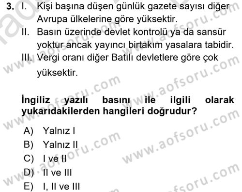 Uluslararası İletişim Dersi 2016 - 2017 Yılı (Final) Dönem Sonu Sınavı 3. Soru