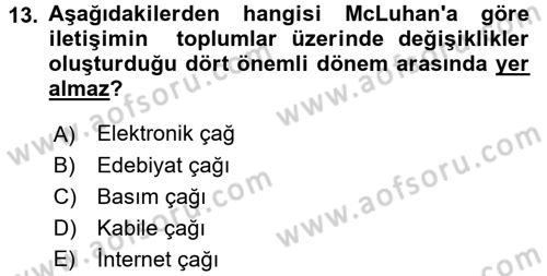 Uluslararası İletişim Dersi 2017 - 2018 Yılı (Vize) Ara Sınav Soruları 13. Soru