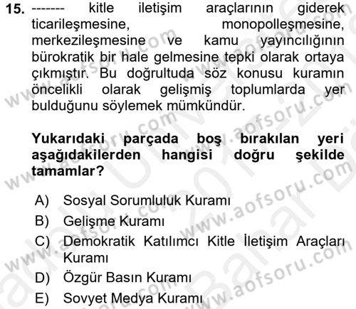 Uluslararası İletişim Dersi 2017 - 2018 Yılı (Vize) Ara Sınav Soruları 15. Soru
