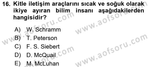 Uluslararası İletişim Dersi 2017 - 2018 Yılı (Vize) Ara Sınav Soruları 16. Soru