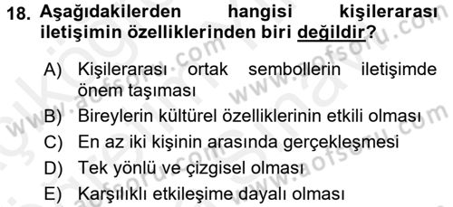 Uluslararası İletişim Dersi 2017 - 2018 Yılı (Vize) Ara Sınav Soruları 18. Soru