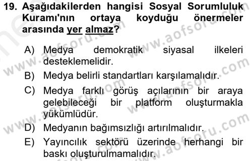 Uluslararası İletişim Dersi 2017 - 2018 Yılı (Vize) Ara Sınav Soruları 19. Soru