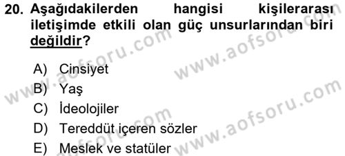 Uluslararası İletişim Dersi 2017 - 2018 Yılı (Vize) Ara Sınav Soruları 20. Soru