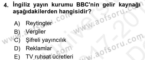 Uluslararası İletişim Dersi 2017 - 2018 Yılı (Vize) Ara Sınav Soruları 4. Soru