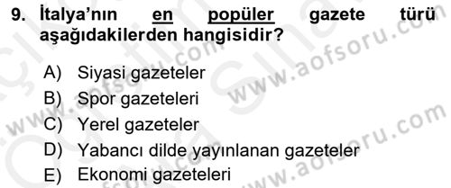 Uluslararası İletişim Dersi 2017 - 2018 Yılı (Vize) Ara Sınav Soruları 9. Soru