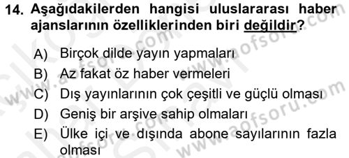 Uluslararası İletişim Dersi 2017 - 2018 Yılı (Final) Dönem Sonu Sınav Soruları 14. Soru