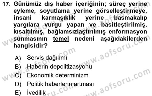Uluslararası İletişim Dersi 2017 - 2018 Yılı (Final) Dönem Sonu Sınav Soruları 17. Soru