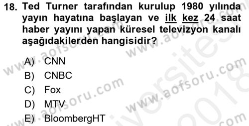 Uluslararası İletişim Dersi 2017 - 2018 Yılı (Final) Dönem Sonu Sınav Soruları 18. Soru