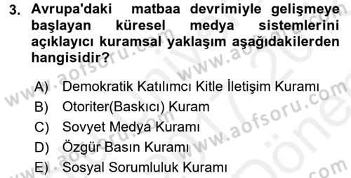Uluslararası İletişim Dersi 2017 - 2018 Yılı (Final) Dönem Sonu Sınav Soruları 3. Soru