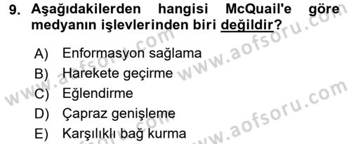 Uluslararası İletişim Dersi 2017 - 2018 Yılı (Final) Dönem Sonu Sınav Soruları 9. Soru