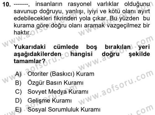 Uluslararası İletişim Dersi 2018 - 2019 Yılı (Vize) Ara Sınav Soruları 10. Soru