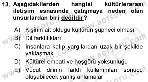 Uluslararası İletişim Dersi 2018 - 2019 Yılı (Vize) Ara Sınav Soruları 13. Soru