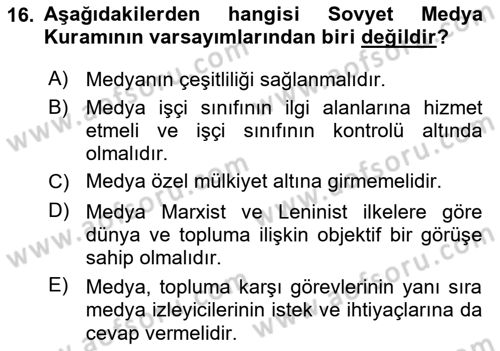 Uluslararası İletişim Dersi 2018 - 2019 Yılı (Vize) Ara Sınav Soruları 16. Soru