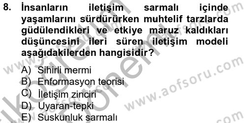 İletişim Kuramları Dersi 2012 - 2013 Yılı (Vize) Ara Sınavı 8. Soru