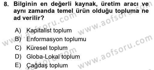 İletişim Kuramları Dersi 2016 - 2017 Yılı 3 Ders Sınavı 8. Soru