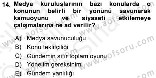 İletişim Kuramları Dersi 2017 - 2018 Yılı (Vize) Ara Sınavı 14. Soru