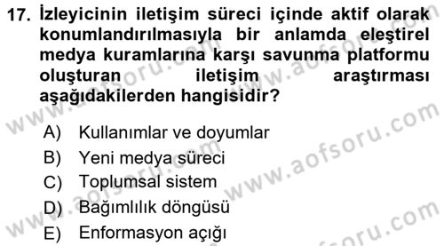 İletişim Kuramları Dersi 2017 - 2018 Yılı (Vize) Ara Sınavı 17. Soru