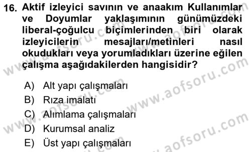 İletişim Kuramları Dersi 2020 - 2021 Yılı Yaz Okulu Sınav Soruları 16. Soru