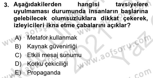 İletişim Kuramları Dersi 2020 - 2021 Yılı Yaz Okulu Sınav Soruları 3. Soru