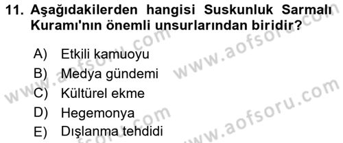 İletişim Kuramları Dersi 2021 - 2022 Yılı (Vize) Ara Sınav Soruları 11. Soru
