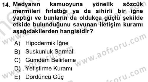 İletişim Kuramları Dersi 2021 - 2022 Yılı (Vize) Ara Sınav Soruları 14. Soru