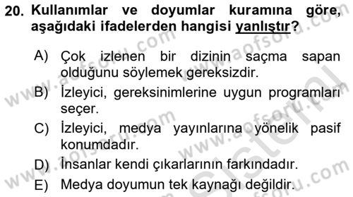 İletişim Kuramları Dersi 2021 - 2022 Yılı (Vize) Ara Sınav Soruları 20. Soru