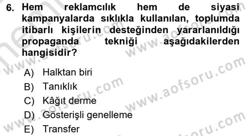 İletişim Kuramları Dersi 2021 - 2022 Yılı (Vize) Ara Sınav Soruları 6. Soru