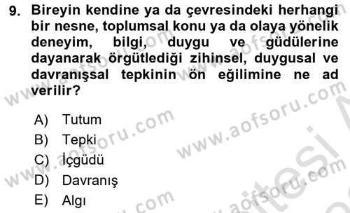 İletişim Kuramları Dersi 2021 - 2022 Yılı (Vize) Ara Sınav Soruları 9. Soru