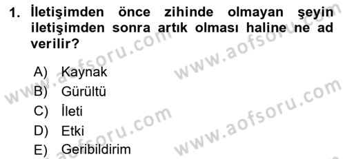 İletişim Kuramları Dersi 2021 - 2022 Yılı (Final) Dönem Sonu Sınav Soruları 1. Soru