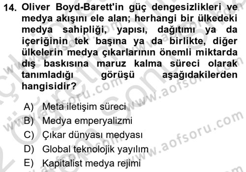 İletişim Kuramları Dersi Dönem Sonu Sınavı Deneme Sınav Soruları 14. Soru