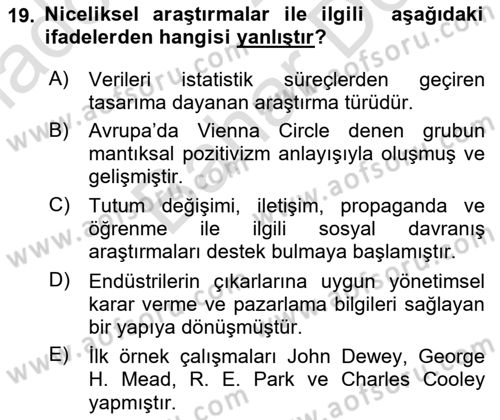İletişim Kuramları Dersi 2021 - 2022 Yılı (Final) Dönem Sonu Sınav Soruları 19. Soru