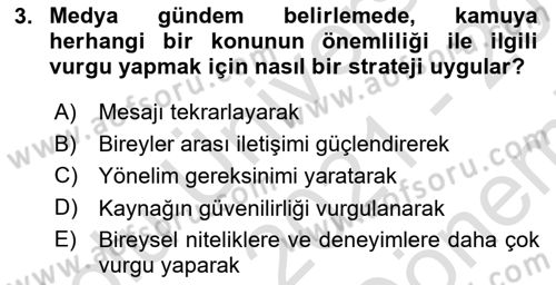 İletişim Kuramları Dersi 2021 - 2022 Yılı (Final) Dönem Sonu Sınav Soruları 3. Soru
