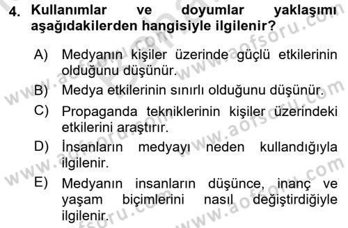 İletişim Kuramları Dersi 2021 - 2022 Yılı (Final) Dönem Sonu Sınav Soruları 4. Soru