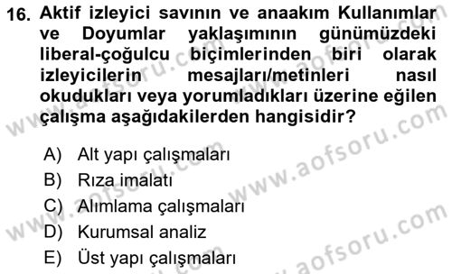 İletişim Kuramları Dersi 2021 - 2022 Yılı Yaz Okulu Sınav Soruları 16. Soru