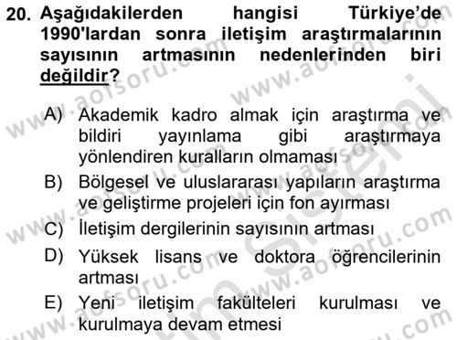 İletişim Kuramları Dersi 2021 - 2022 Yılı Yaz Okulu Sınav Soruları 20. Soru