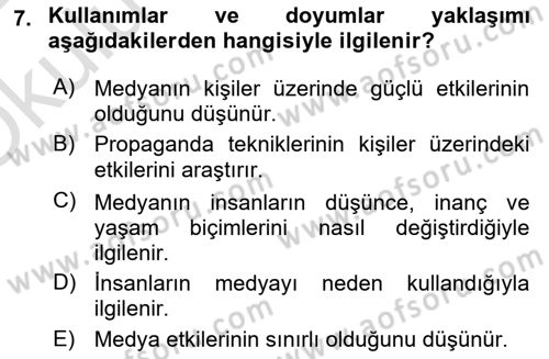 İletişim Kuramları Dersi 2021 - 2022 Yılı Yaz Okulu Sınav Soruları 7. Soru