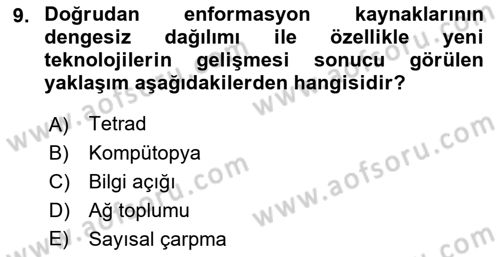 İletişim Kuramları Dersi 2021 - 2022 Yılı Yaz Okulu Sınav Soruları 9. Soru