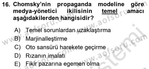 İletişim Kuramları Dersi 2022 - 2023 Yılı Yaz Okulu Sınav Soruları 16. Soru