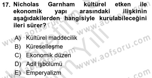 İletişim Kuramları Dersi 2022 - 2023 Yılı Yaz Okulu Sınav Soruları 17. Soru